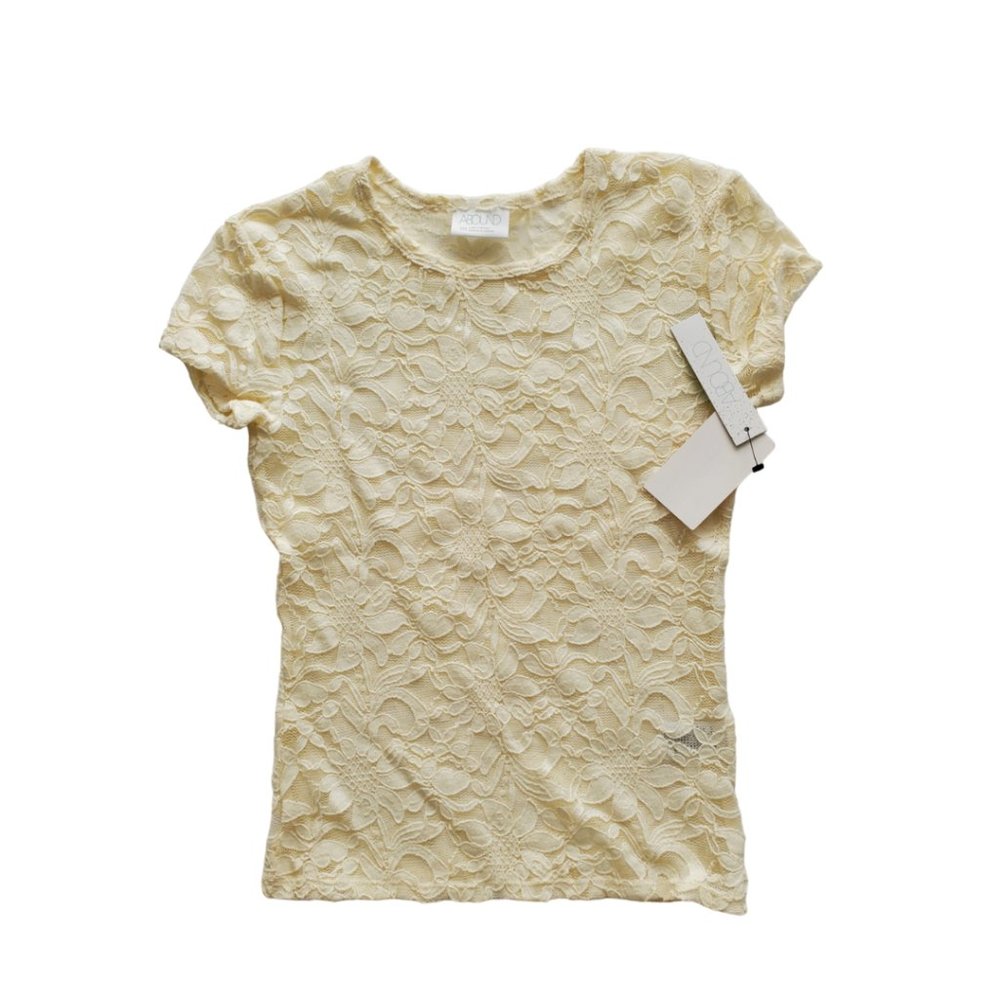 NWT Abound Beige Cream Lace Sheer Floral Blouse Boho See Through Top XXS